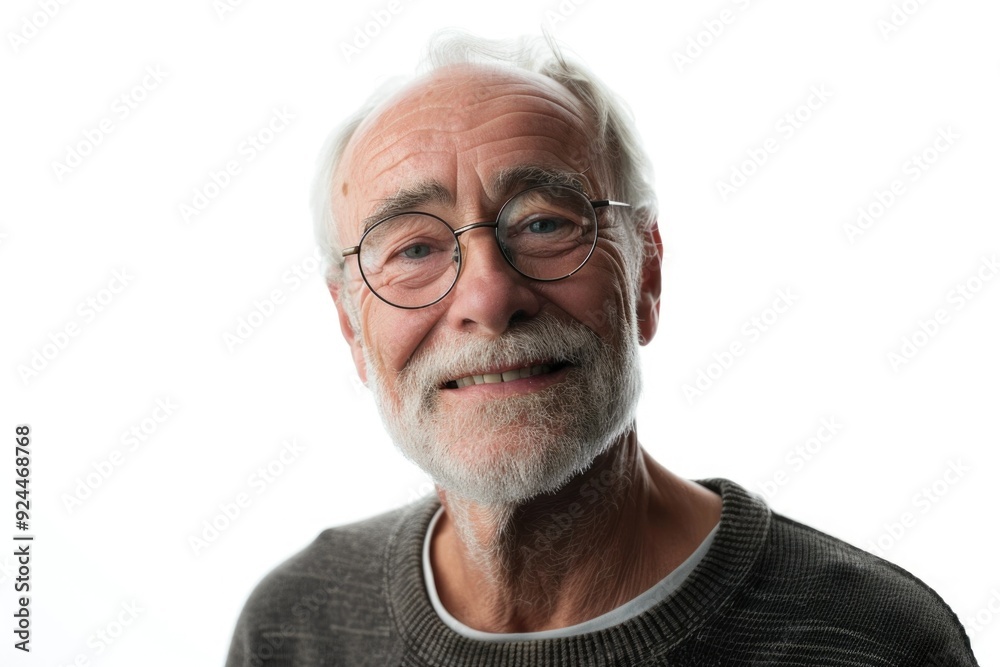 A portrait of an older man wearing glasses and a gray sweater, suitable for use in a variety of settings A portrait of an older man wearing glasses and a gray sweater, suitable for use in a variety of settings