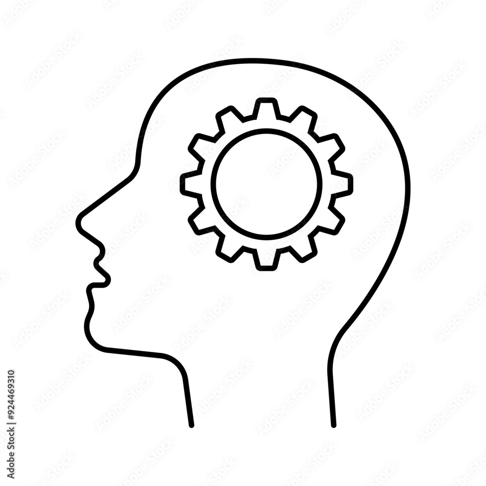 Human head with gear, brainstorming symbol editable stroke line icon Human head with gear, brainstorming symbol editable stroke line icon