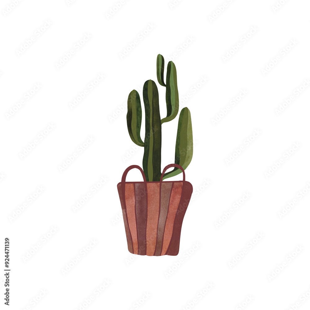 Cactus in a wicker basket. Plants for the home. Floriculture. Interior decoration. Isolated watercolor illustration on white background. Clipart. Cactus in a wicker basket. Plants for the home. Floriculture. Interior decoration. Isolated watercolor illustration on white background. Clipart.