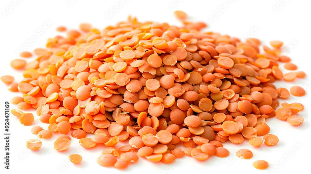 close-up of a heap of uncooked red lentils on a white background close-up of a heap of uncooked red lentils on a white background