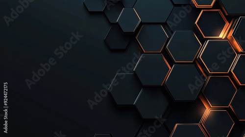 Modern technology, science or business concept. Abstract black background with hexagon pattern. Geometric shapes for technology digital presentation. Futuristic geometric pattern. Copy space area