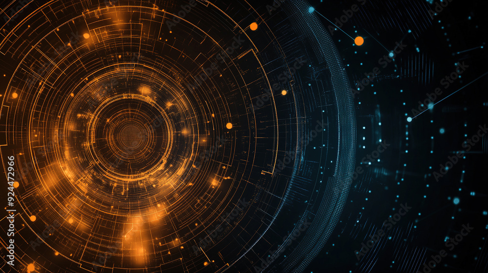 Fototapeta premium Abstract futuristic background with digital technology elements and circles. Digital network connection abstract tech. Abstract technology background with futuristic circles and lines. Copy space area