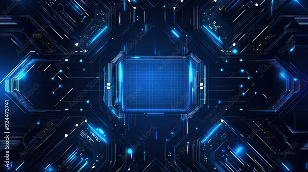 High-tech technology and digital network concept. Blue technology ...