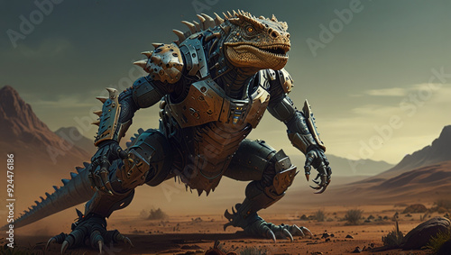 monster lizard warrior robot illustration