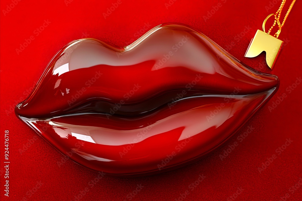 A red lipstick with a gold necklace on a red background A red lipstick with a gold necklace on a red background