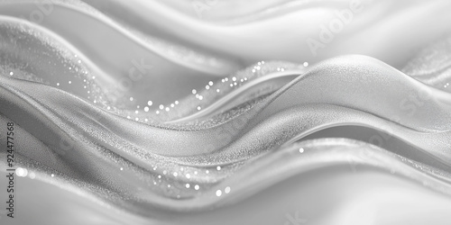 Abstract silver waves with glittering particles creating a luxurious and sophisticated visual effect, ideal for elegant designs and modern backgrounds with copy space.