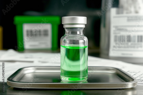 A lone medical vial contain...