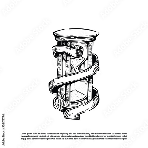 Vintage retro engraving sandglass or hourglass with ribbon vector sketch art