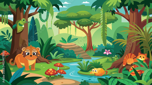 A cartoon jungle background illustration