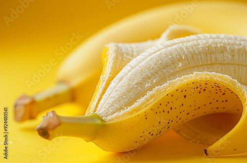 banana is peeling open on a yellow background photo