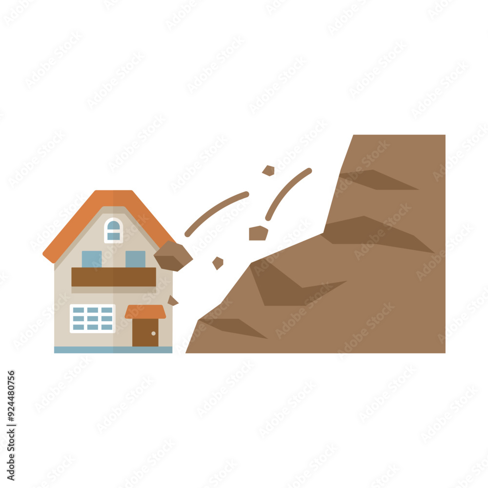 土砂崩れの被害に遭う住宅のベクターイラスト Stock Vector | Adobe Stock