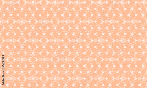 A seamless abstract flower pattern with a delicate peach background and white geometric design.