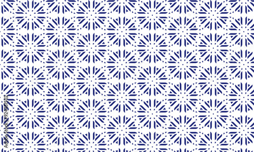 Seamless repeating pattern with circle geometric shapes in navy blue on a white background.