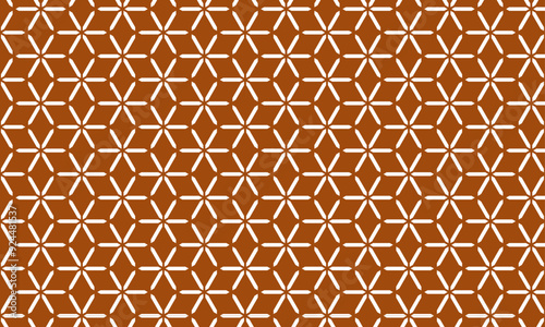 A seamless geometric pattern with white stars on a brown background. The pattern is abstract and decorative background