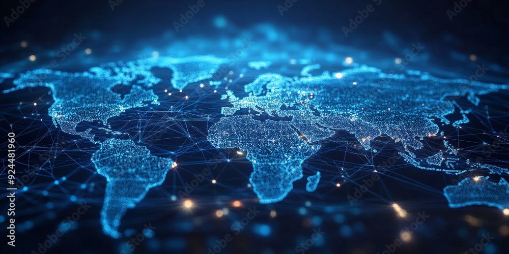 Digital Global Network Map in Cool Blue Tones Digital Global Network Map in Cool Blue Tones