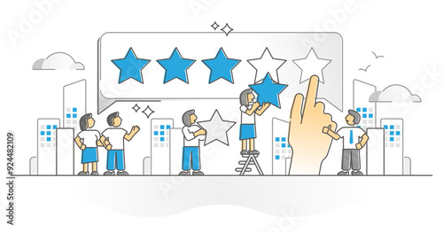 Customer feedback as client satisfaction rating monocolor outline concept, transparent background. User review opinion and recommendation about product or service illustration.