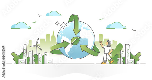 Environmental awareness as earth sustainability and resources preservation outline concept, transparent background. Green nature and ecology protection with recycling.