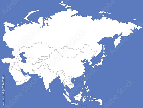 Highlighted map of QATAR inside detailed blank flat political map of the Asian continent on isolated background