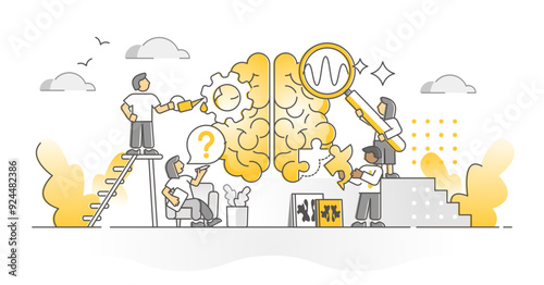 Psychology session therapy for emotional and mental mind healthcare monocolor outline concept, transparent background. Specialist go into patient inner subconscious brain.