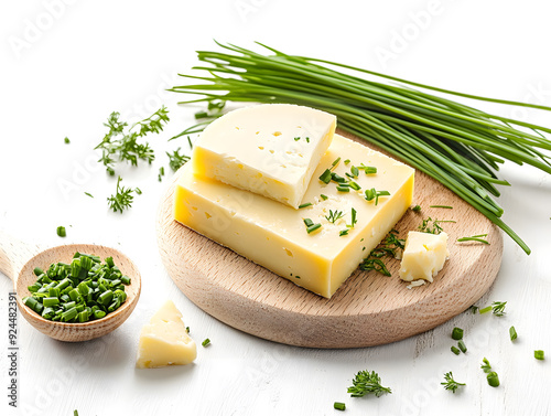 Swiss cheese slices with chives