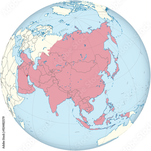 Highlighted map of KUWAIT inside detailed blank flat political map of the Asian continent on isolated background