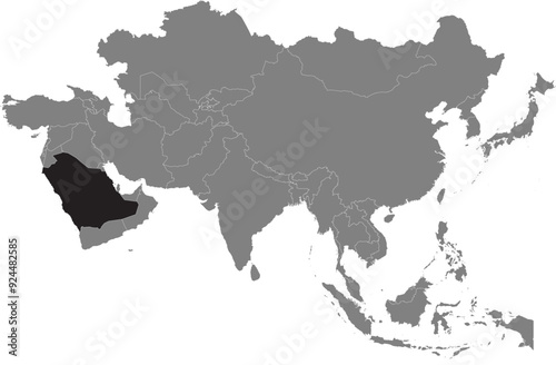 Highlighted map of SAUDI ARABIA inside detailed blank flat political map of the Asian continent on isolated background