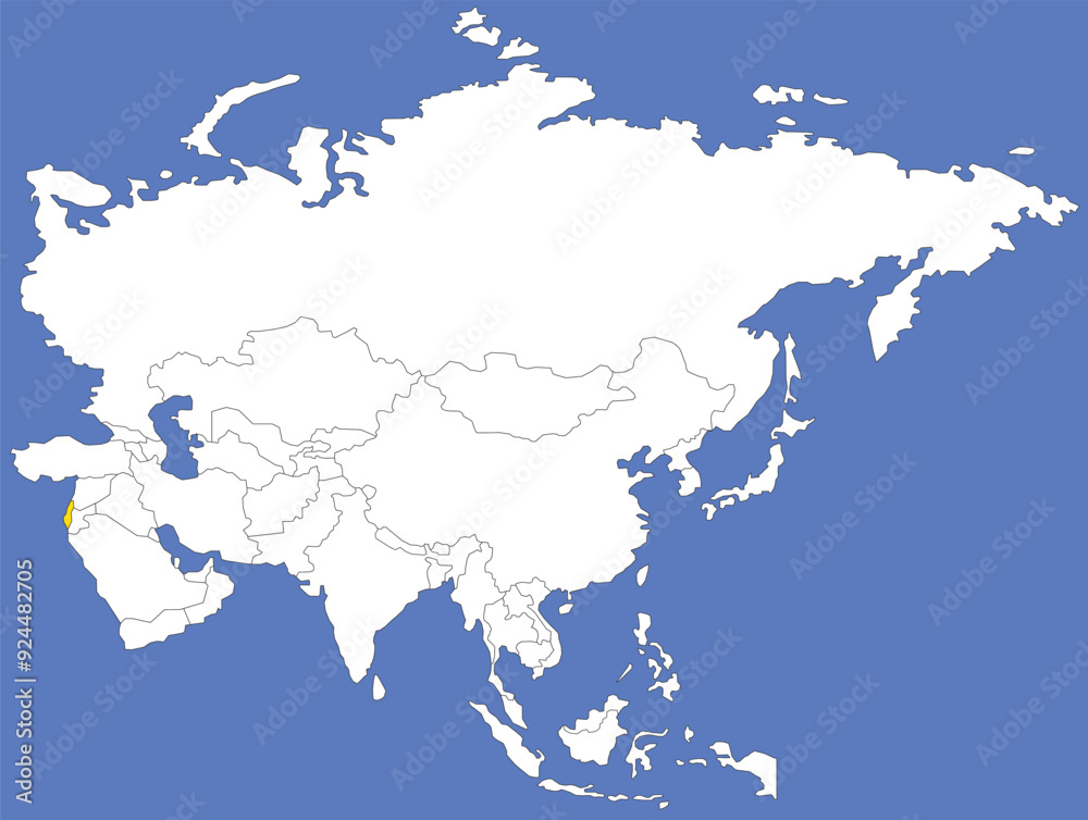 Obraz premium Highlighted map of ISRAEL inside detailed blank flat political map of the Asian continent on isolated background