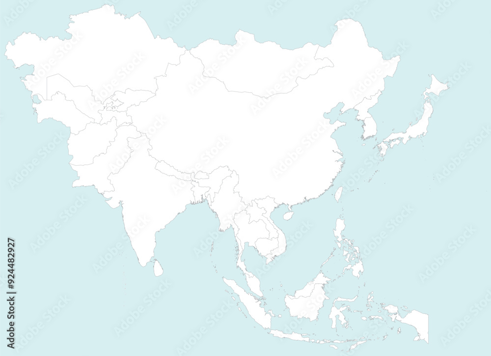 Highlighted map of MALDIVES inside detailed blank flat political map of the Asian continent on isolated background Highlighted map of MALDIVES inside detailed blank flat political map of the Asian continent on isolated background