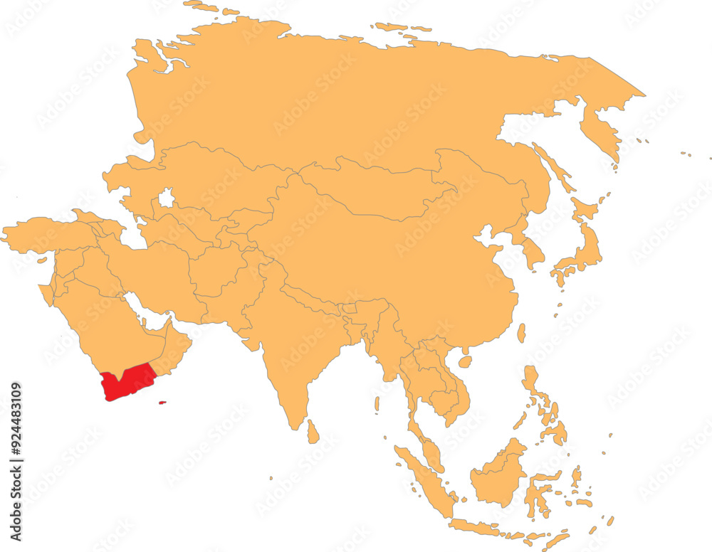 Fototapeta premium Highlighted map of YEMEN inside detailed blank flat political map of the Asian continent on isolated background