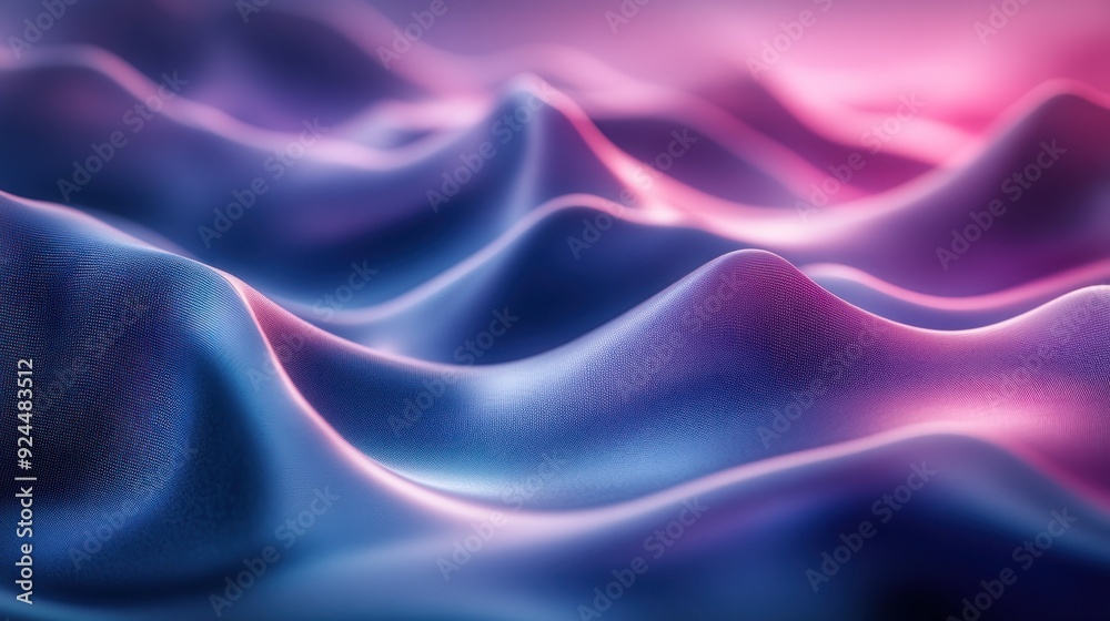 Fototapeta premium Glowing waves of fabric with neon lights in purple hues