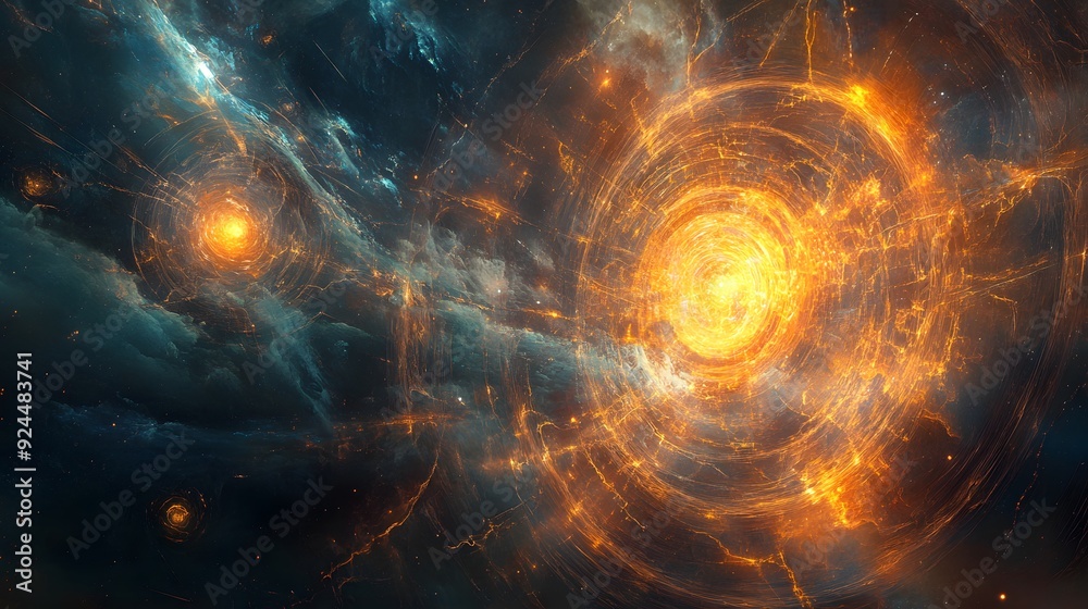Fototapeta premium 81. Ethereal, floating structures with a glowing aura and intricate patterns in a dark, cosmic space