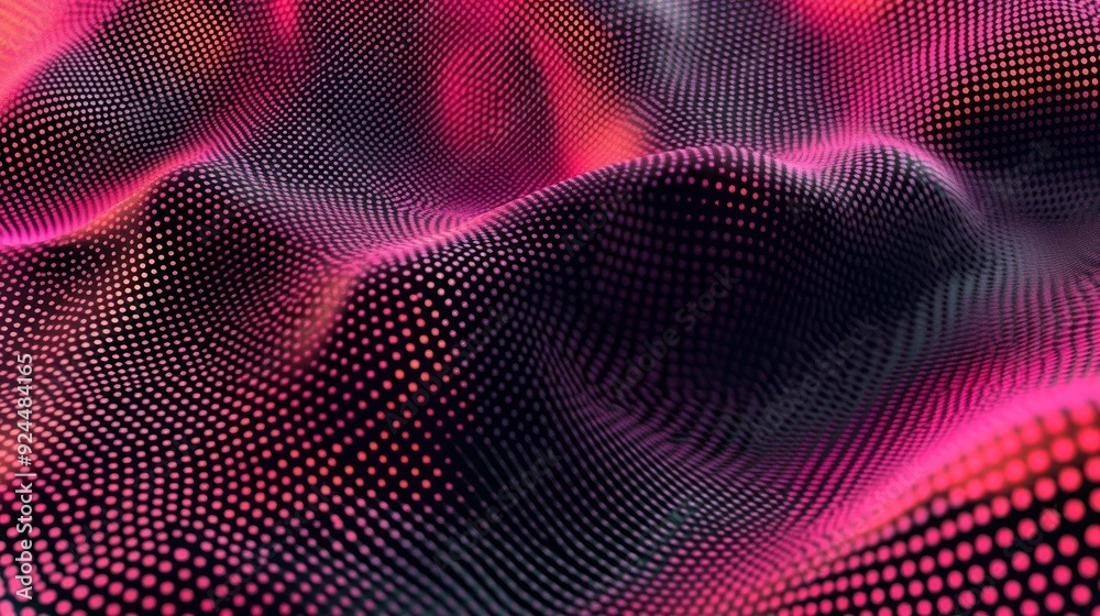 Digital abstract pink and black points forming waves.