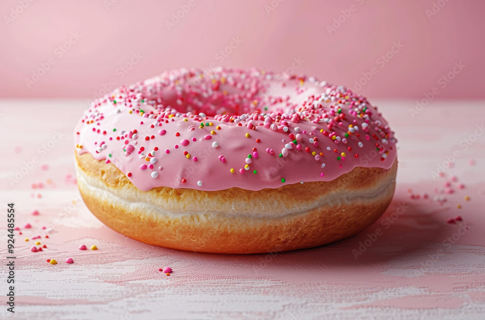 a pink donut with sprinkles on an isolated pastel background a pink donut with sprinkles on an isolated pastel background