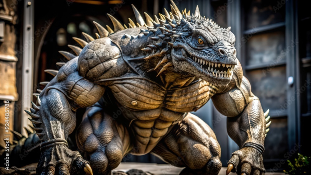 Fototapeta premium Muscular, Spiky, and Ferocious Creature with Sharp Claws and Teeth