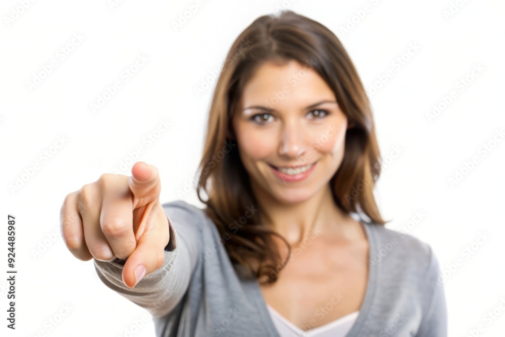 Woman Pointing Finger at Camera, Closeup, Portrait. Woman Pointing Finger at Camera, Closeup, Portrait.