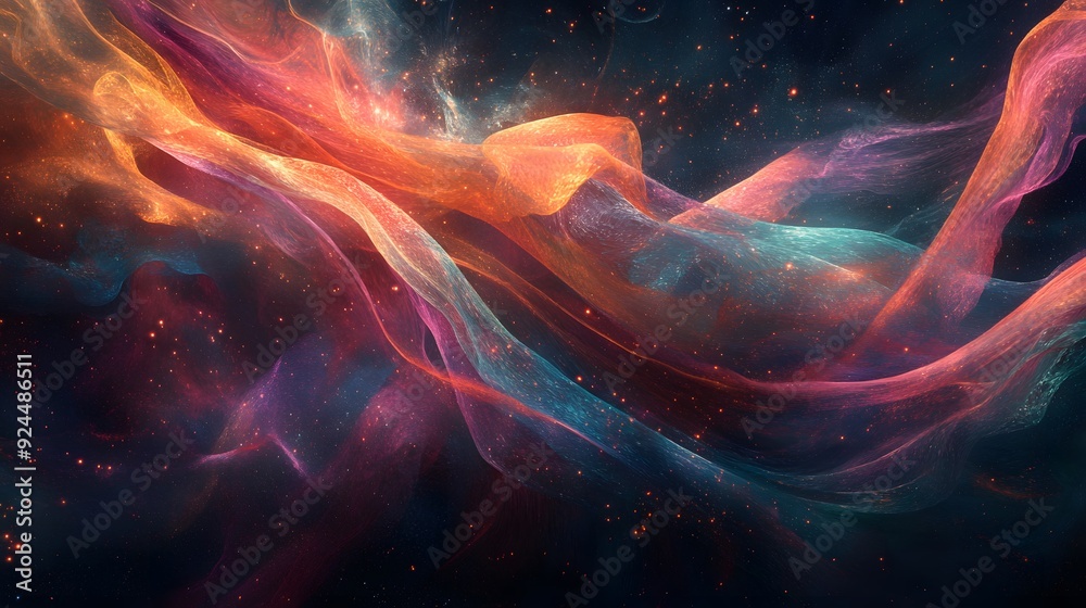 Fototapeta premium 20. Twisting, translucent ribbons of color floating through a deep, dark space