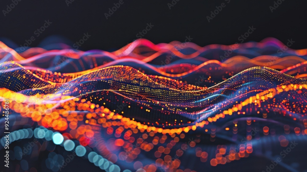 Abstract Digital Landscape with Glowing Waves