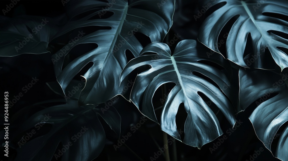 Beautiful Dark Green Monstera Leaves in a Lush Setting Beautiful Dark Green Monstera Leaves in a Lush Setting