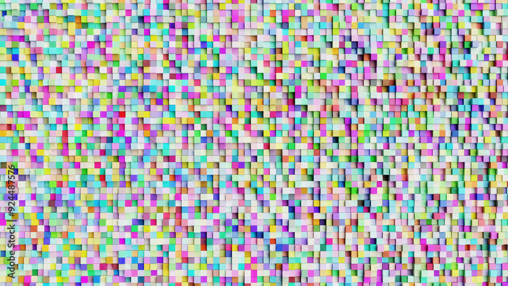 Fototapeta premium Abstract mosaic pattern with colorful 3D cubes arranged in a vibrant and multicolored pixelated grid
