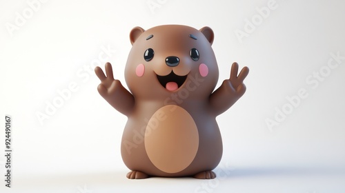 Adorable Cartoon Bear Waving Its Hands in a Delightful Pose Displaying Happiness