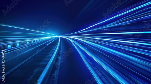Abstract Blue Light Trails in Tunnel