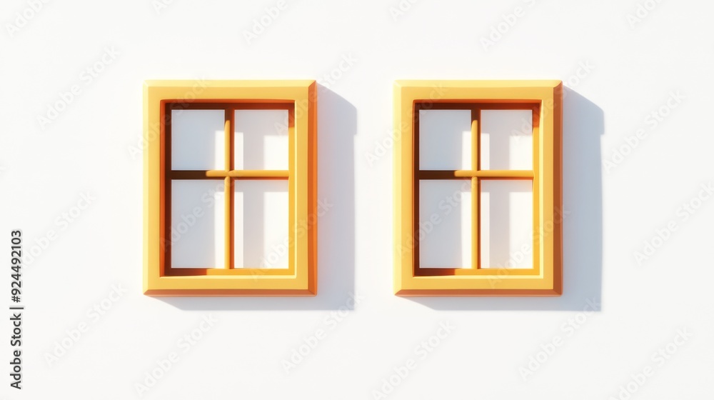 Minimalistic 3D Render of Two Orange Windows with Shadows on White Wall Background Minimalistic 3D Render of Two Orange Windows with Shadows on White Wall Background