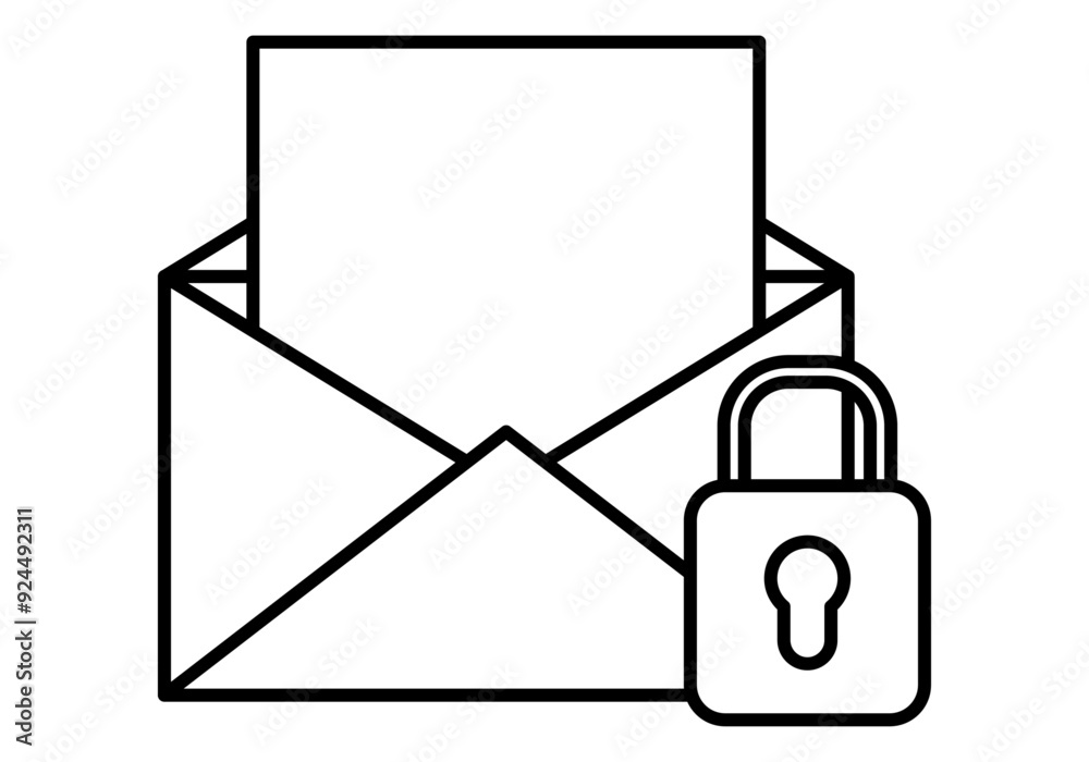 Icono negro de sobre de correo abierto con candado por la ciberseguridad en los email Icono negro de sobre de correo abierto con candado por la ciberseguridad en los email