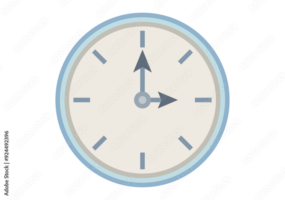 Reloj analógico de marco azul en fondo blanco Reloj analógico de marco azul en fondo blanco
