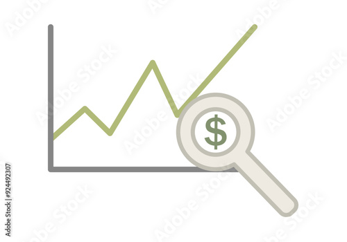 Gráfico en crecimiento verde con lupa y símbolo de dólar