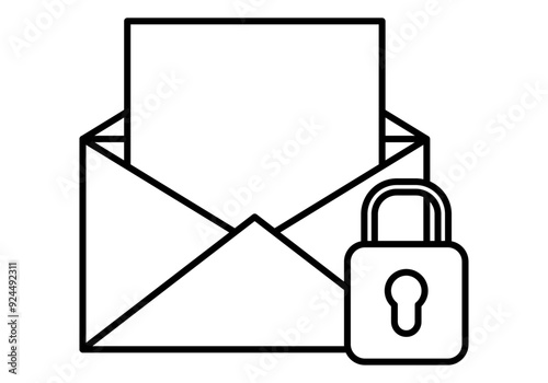 Icono negro de sobre de correo abierto con candado por la ciberseguridad en los email 