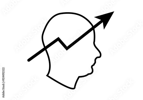 Icono negro de cabeza con flecha en crecimiento