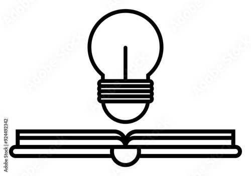 Icono negro de libro abierto con bombilla representando la creatividad y emprendimiento