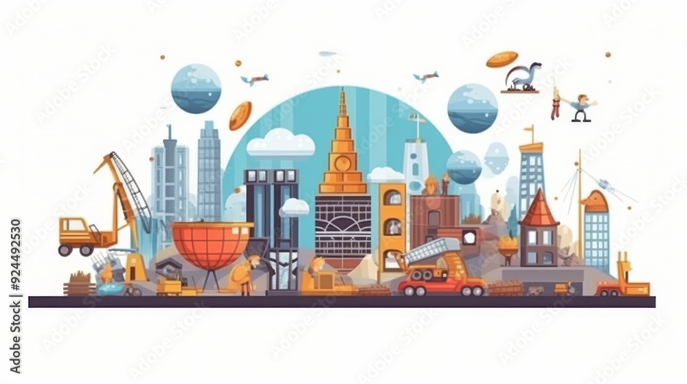 Obraz premium A city skyline with a large building in the middle