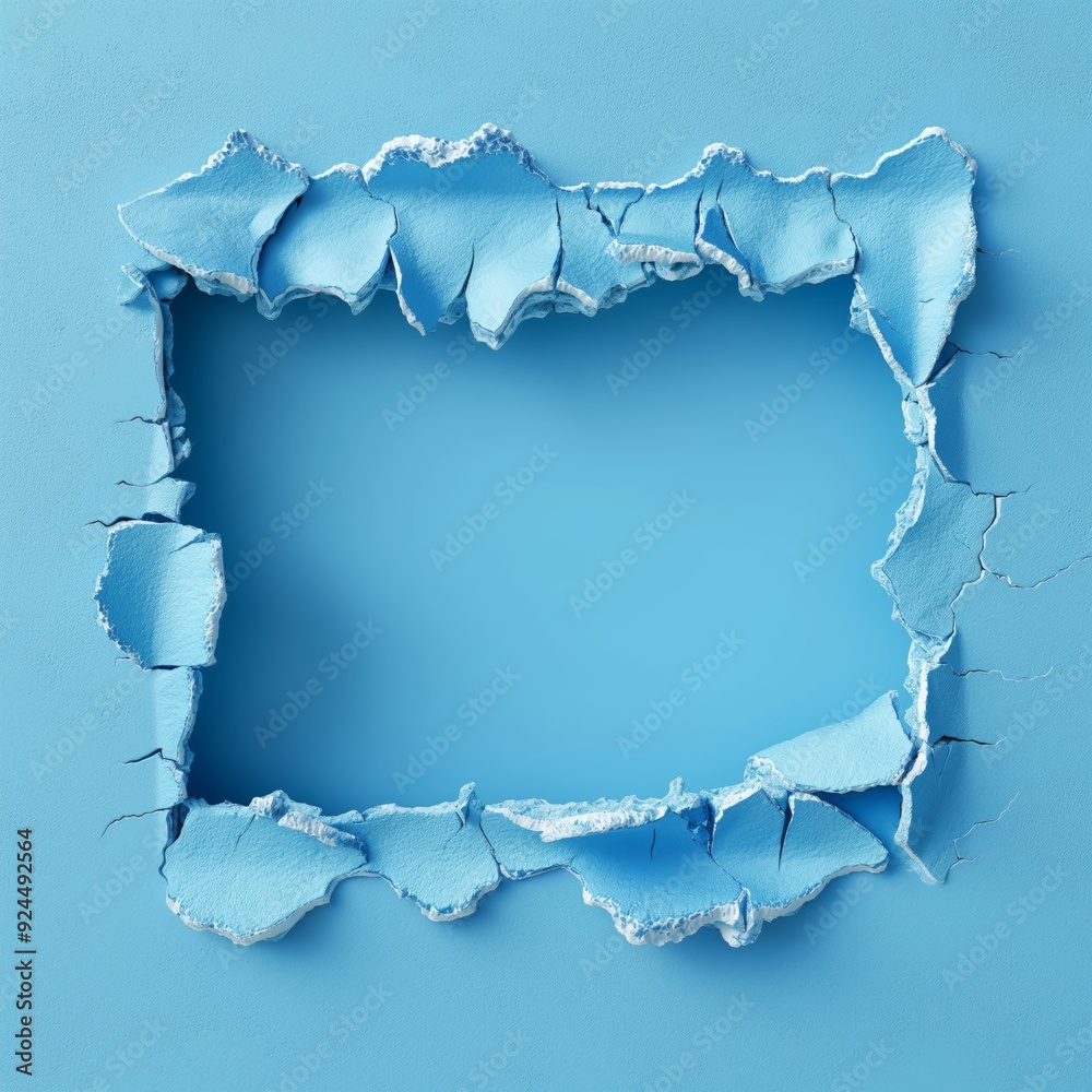 Hole in a wall. Hole broken in a blue wall Hole in a wall. Hole broken in a blue wall